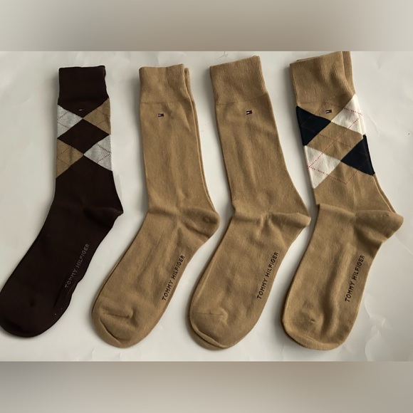 New Tommy Hilfiger 4 Pair Dress Crew Socks Men's One Size Beige Assorted Preppy - Picture 15 of 16